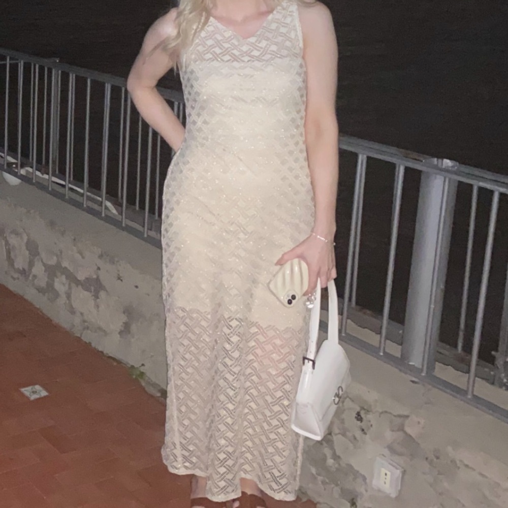 90s Beige and Gold Knit Maxi Dress (6)